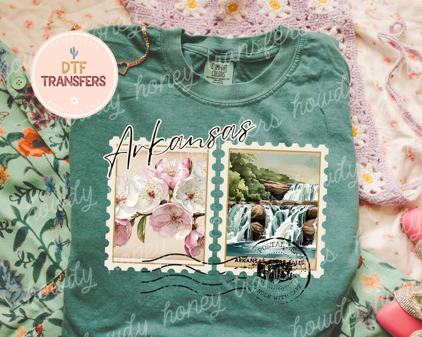 State of Arkansas Postcard Stamp DTF Transfer Print