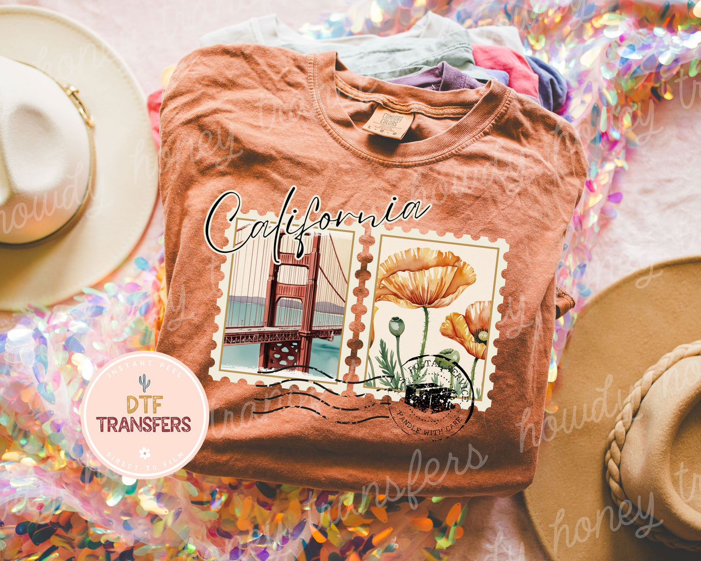 State of California Postcard Stamp DTF Transfer Print