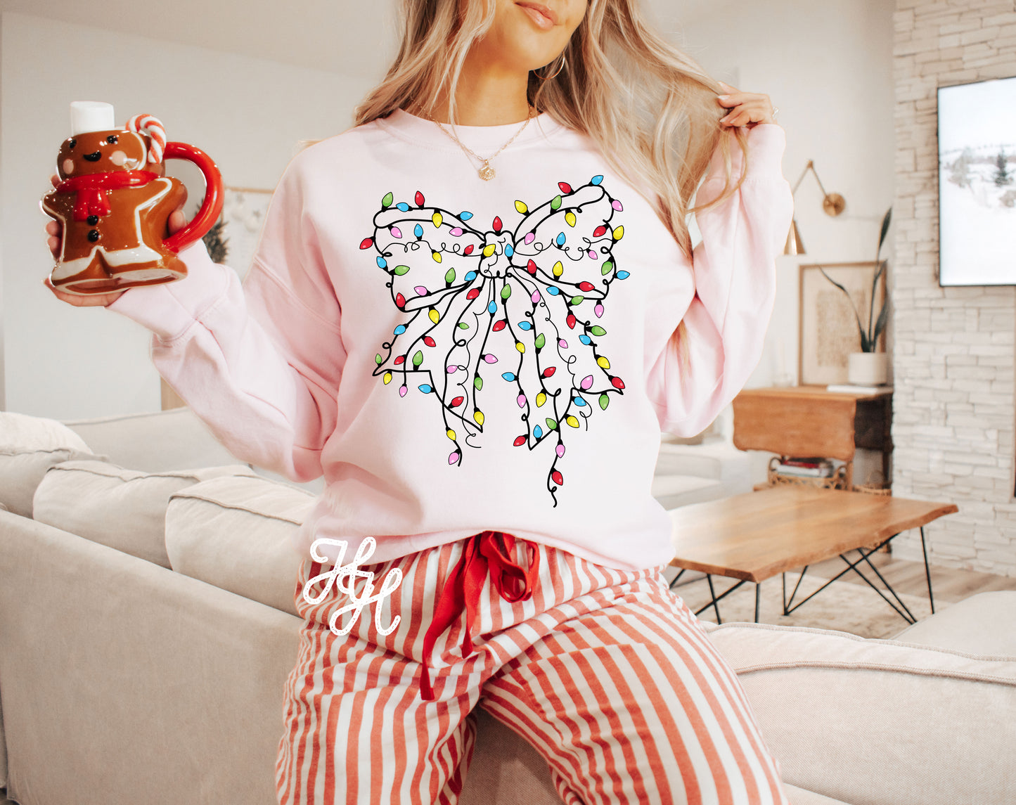 Christmas String Lights Coquette Bow Fabric Transfer