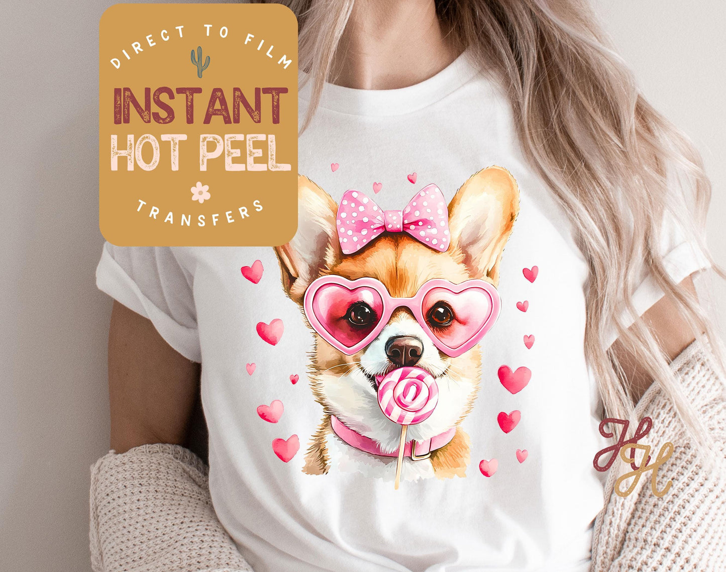 Corgi Love Valentines DTF Transfer Print, Ready to Press Shirt Transfers, Trendy Vday DTG Heat Press Transfer, Instant Hot Peel Film