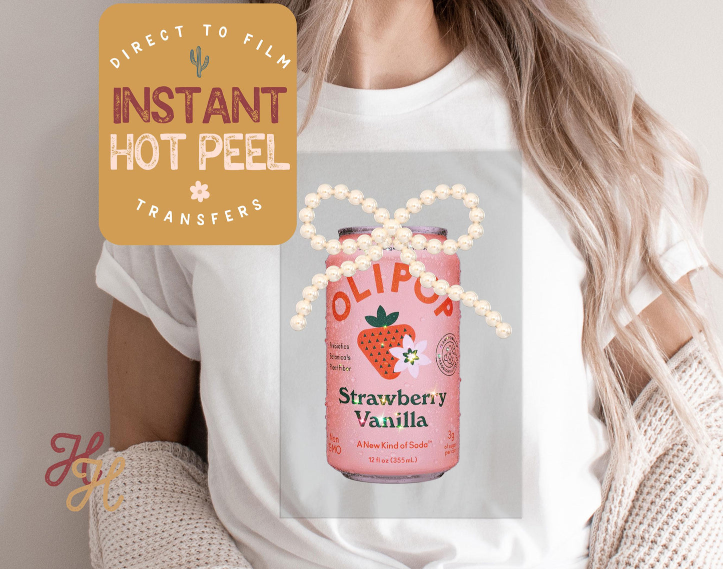 Olipop & Pearls Strawberry Soda DTF Transfer Print, Ready to Press Shirt Transfers, Trendy DTG Heat Press Transfer, Instant Hot Peel Film