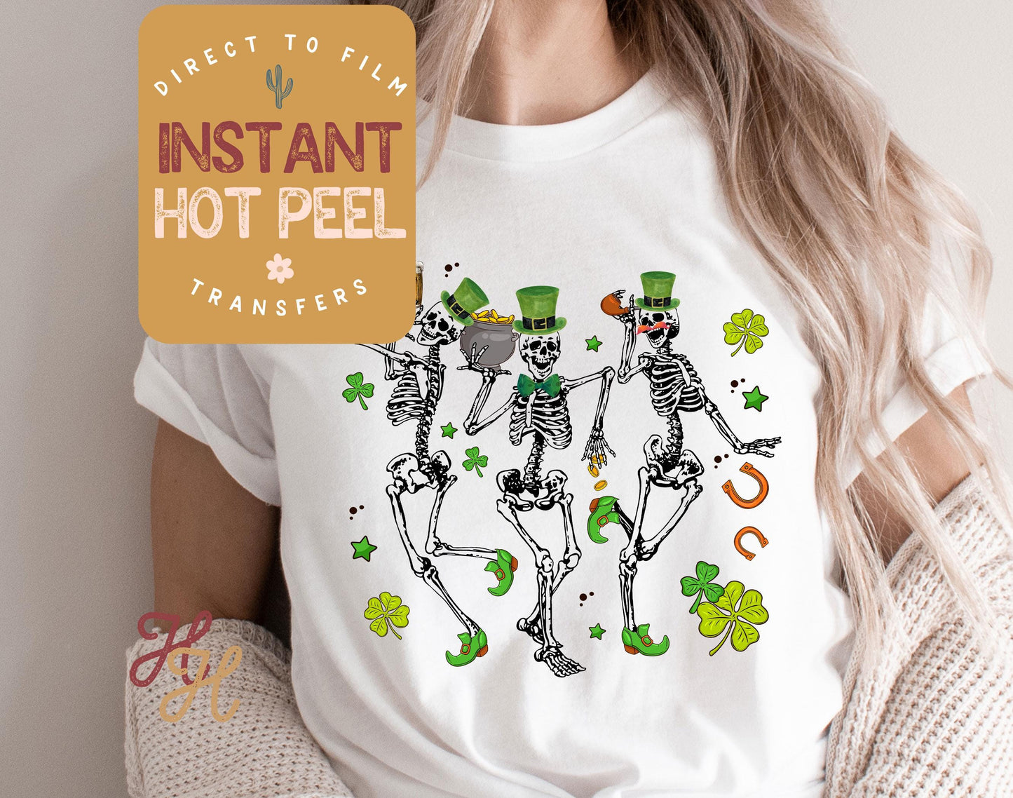 Dancing Skeletons St. Patricks Day DTF Transfer Print, Ready to Press Shirt Transfers, Trendy DTG Heat Press Transfer, Instant Hot Peel Film