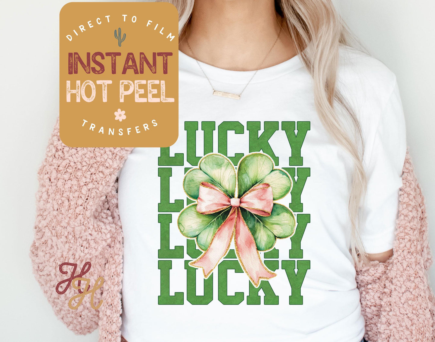 Lucky Shamrock Bow St. Patricks Day Transfer Print, Ready to Press Shirt Transfers, Trendy DTG Heat Press Transfer, Instant Hot Peel Film