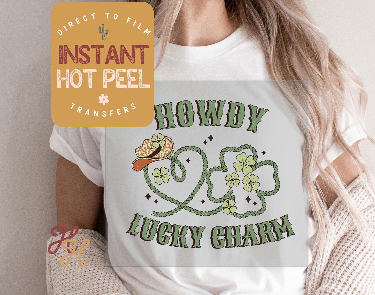 Howdy Lucky Charm DTF St. Patricks Day Transfer Print, Ready to Press Shirt Transfers, Trendy DTG Heat Press Transfer, Instant Hot Peel Film
