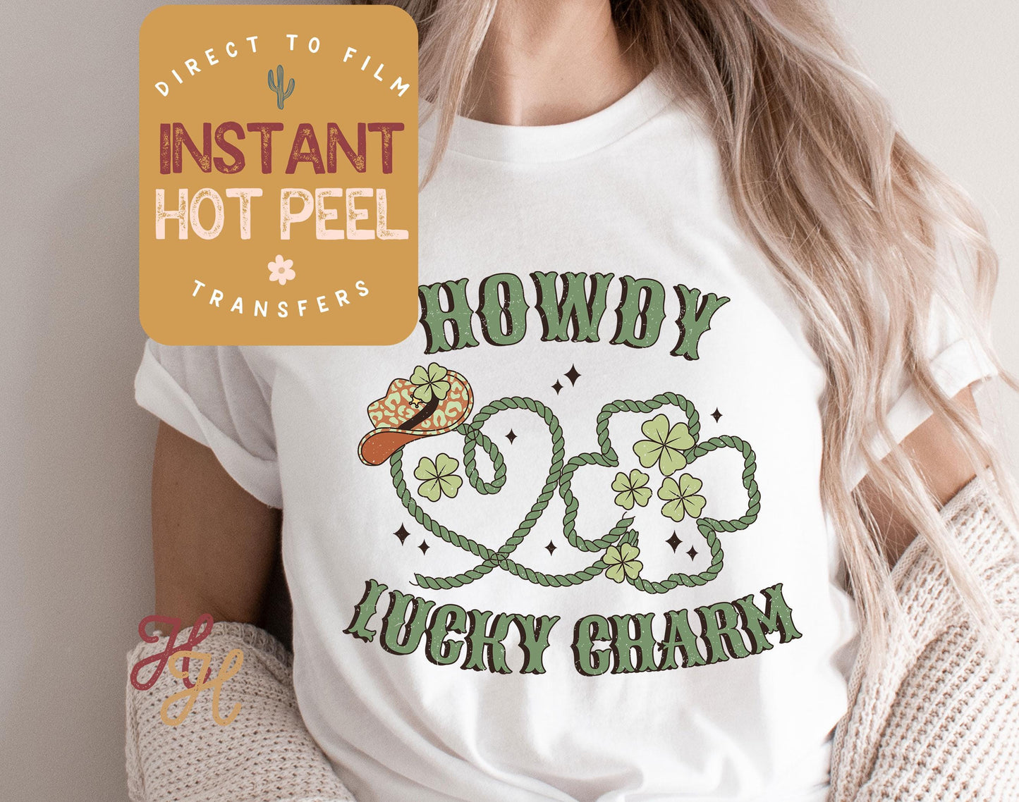 Howdy Lucky Charm DTF St. Patricks Day Transfer Print, Ready to Press Shirt Transfers, Trendy DTG Heat Press Transfer, Instant Hot Peel Film