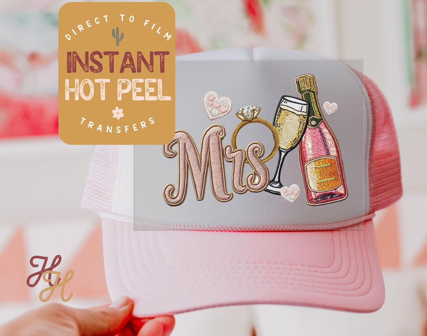 Faux Patch Mrs Bridal Trucker Hat DTF Transfers, Bride Hat Heat Transfer, Direct to Film Transfer, Bulk Transfer Sheet, Ready for Press DTG