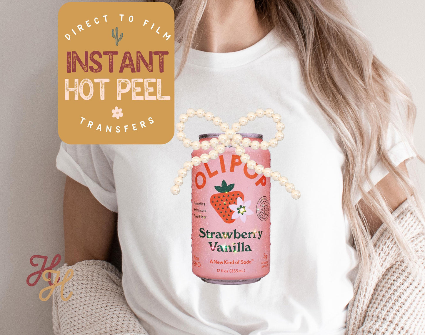 Olipop & Pearls Strawberry Soda DTF Transfer Print, Ready to Press Shirt Transfers, Trendy DTG Heat Press Transfer, Instant Hot Peel Film