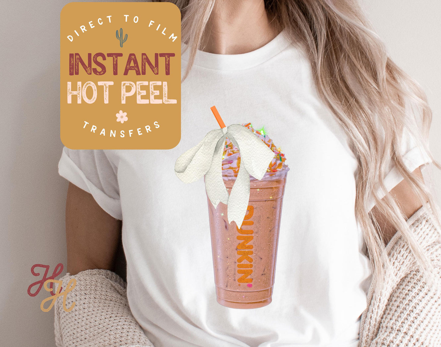 Dunkie Iced Coffee Shirt DTF Transfer Print, Ready to Press Shirt Transfers, Trendy DTG Heat Press Transfer, Instant Hot Peel Direct to Film