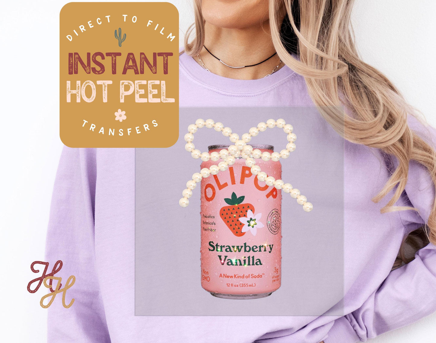 Olipop & Pearls Strawberry Soda DTF Transfer Print, Ready to Press Shirt Transfers, Trendy DTG Heat Press Transfer, Instant Hot Peel Film