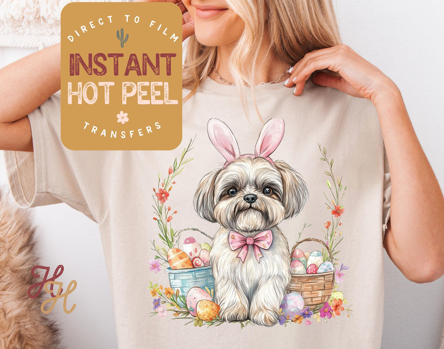 Easter Bunny Shih Tzu Dog DTF Direct to Film Transfer, DTG Transfer Sheet, Ready for Press Transfers, DTG Sheet, Happy Easter Prints