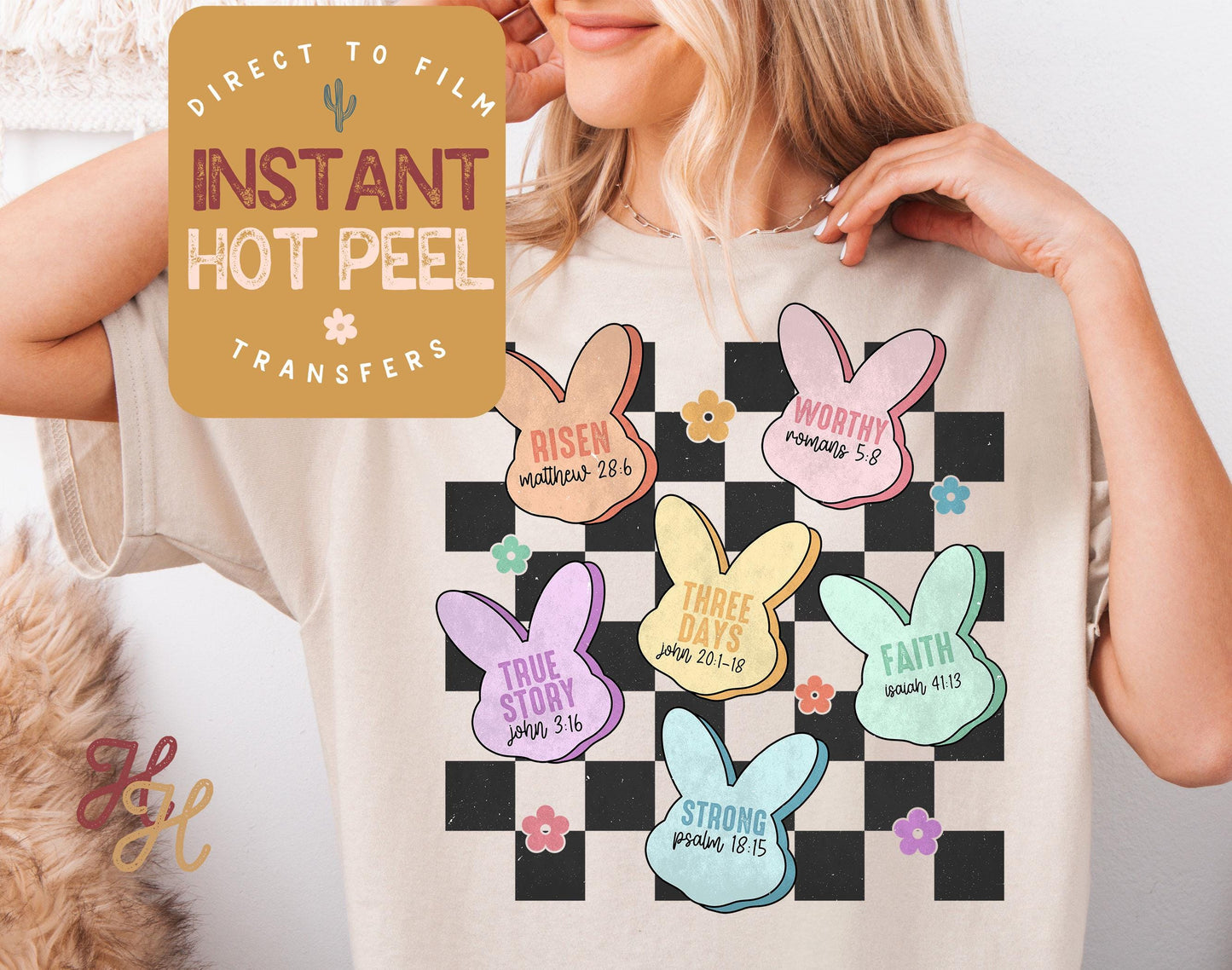 Easter Candy Checkered DTF Direct to Film Transfer, DTG Transfer Sheet, Ready for Press Transfers, DTG Sheet, Christian Faith Shirt Prints