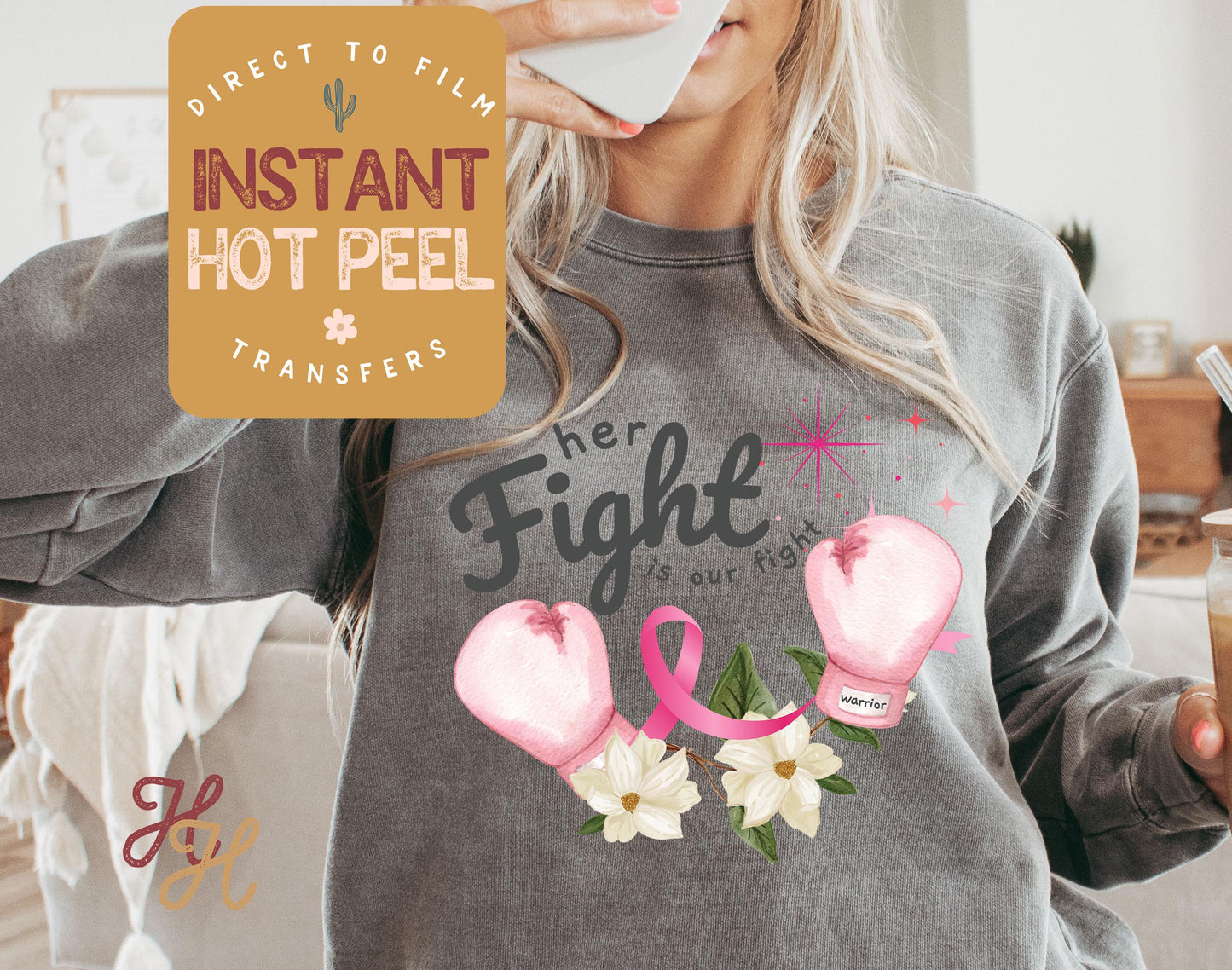 Breast Cancer Awareness DTF, Her Fight is Our Fight Warrior Transfer Direct to Film Print, Ready to Press Shirt Transfers, DTG Heat Transfer