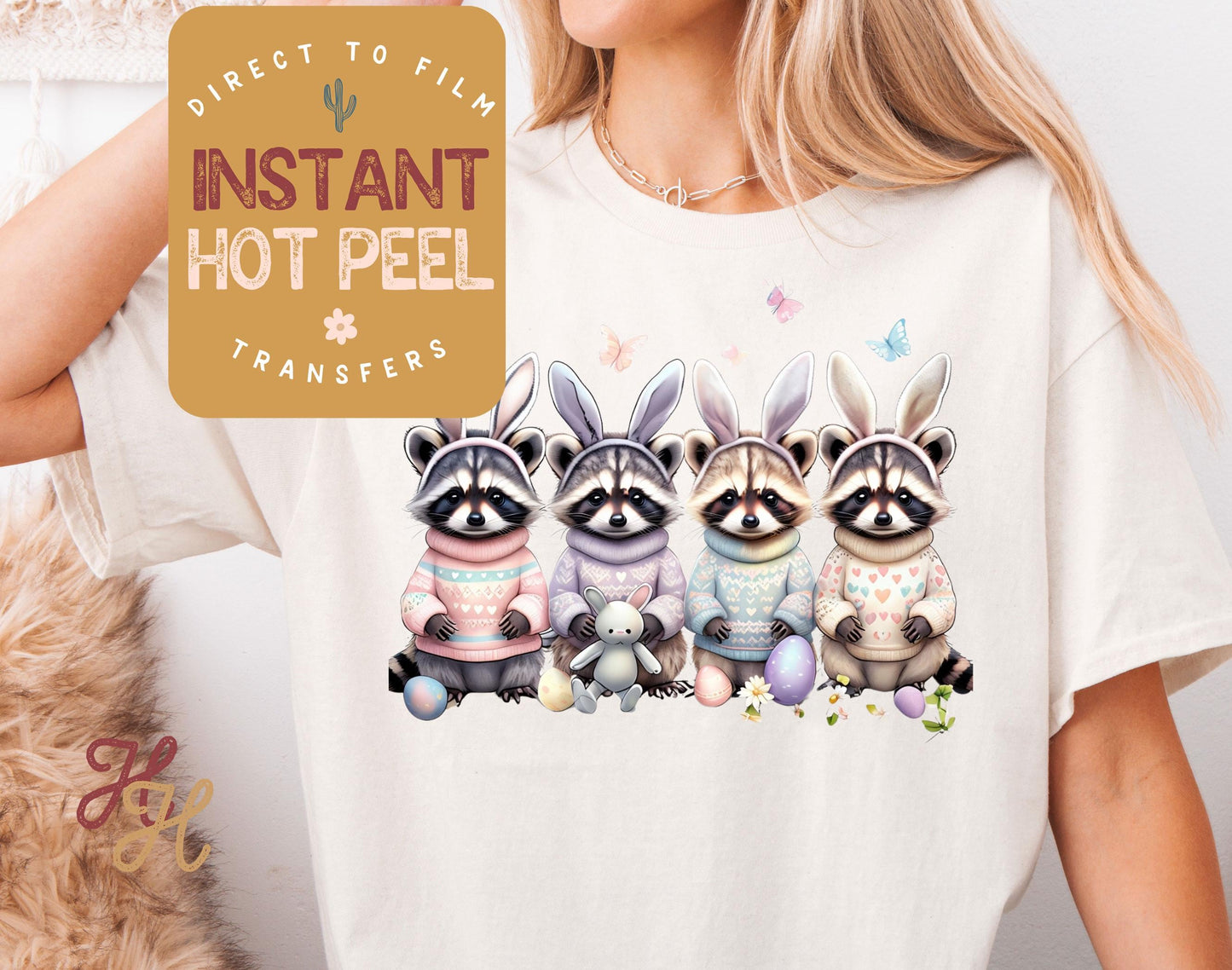 Easter Bunny Racoons DTF Direct to Film Transfer, DTG Transfer Sheet, Ready for Press Transfers, DTG Sheet, Happy Easter Shirt Print