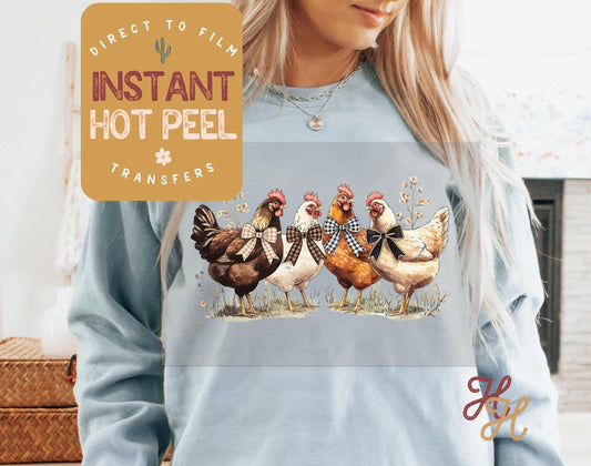 Coquette Chickens Direct to Film Transfer, DTG Transfer Sheet, Ready for Press Transfers, DTG Sheet, Chicken Lover Prints for Shirts