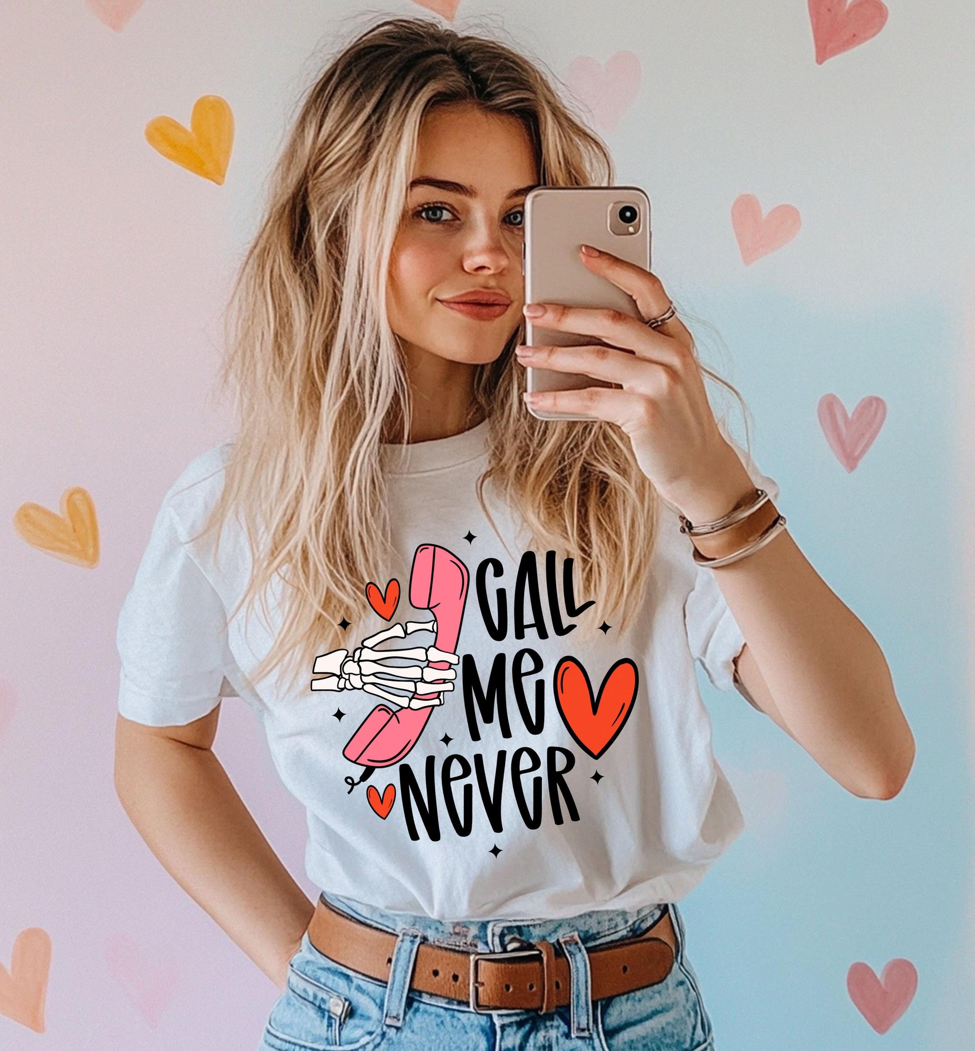 Call Me Never Valentines DTF Transfer Print, Ready to Press Shirt Transfers, Trendy Vday DTG Heat Press Transfer, Instant Hot Peel Film