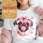 Pug Dog Valentines DTF Transfer Print, Ready to Press Shirt Transfers, Trendy Vday DTG Heat Press Transfer, Instant Hot Peel Film