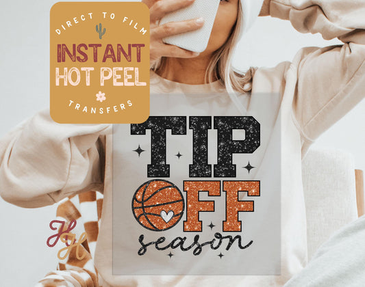 Tip Off Season Basketball Coquette Bow DTF, Ready to Press Transfer, Sports Direct to Film Prints, Bulk DTF Transfer Sheet, Ready for Press