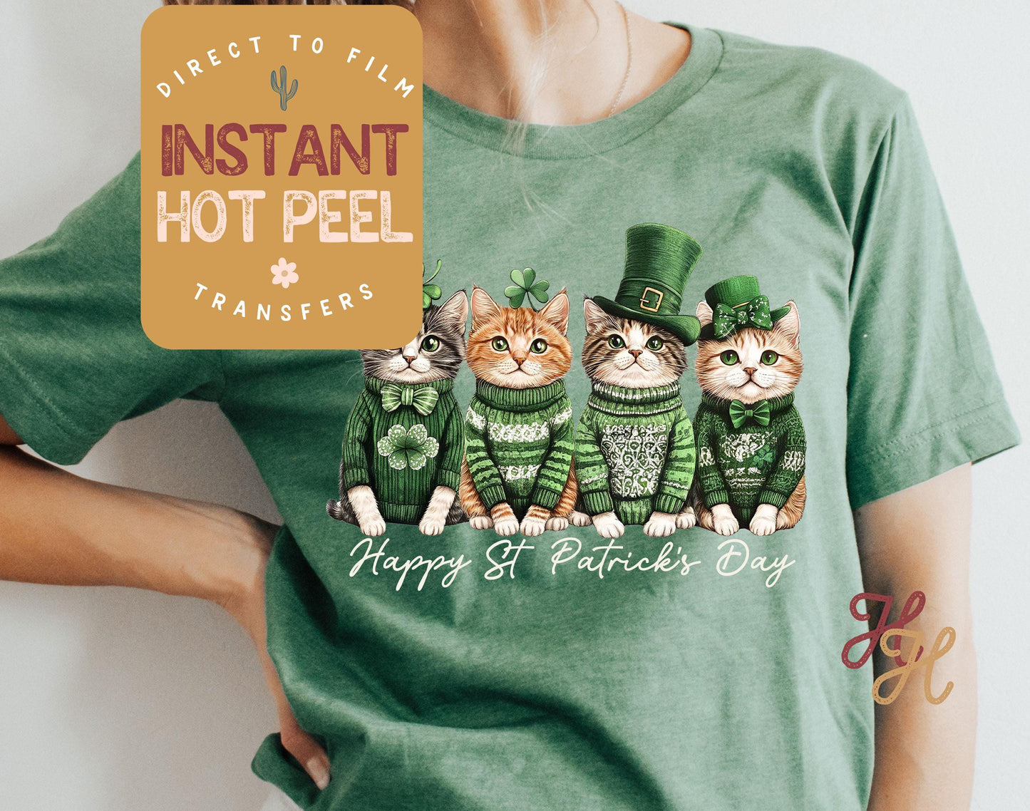 Shamrock Cats St. Patricks Day DTF Transfer Print, Ready to Press Shirt Transfers, Trendy DTG Heat Press Transfer, Instant Hot Peel Film
