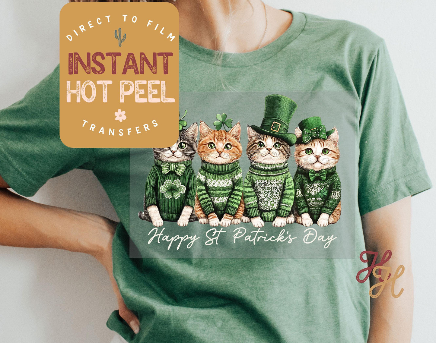 Shamrock Cats St. Patricks Day DTF Transfer Print, Ready to Press Shirt Transfers, Trendy DTG Heat Press Transfer, Instant Hot Peel Film