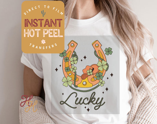 Lucky Horseshoe St. Patricks Day DTF Transfer Print, Ready to Press Shirt Transfers, Trendy DTG Heat Press Transfer, Instant Hot Peel Film