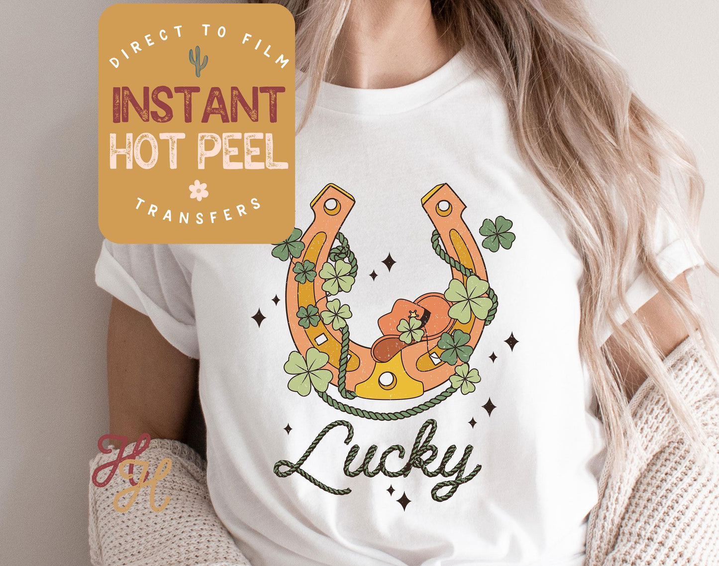 Lucky Horseshoe St. Patricks Day DTF Transfer Print, Ready to Press Shirt Transfers, Trendy DTG Heat Press Transfer, Instant Hot Peel Film