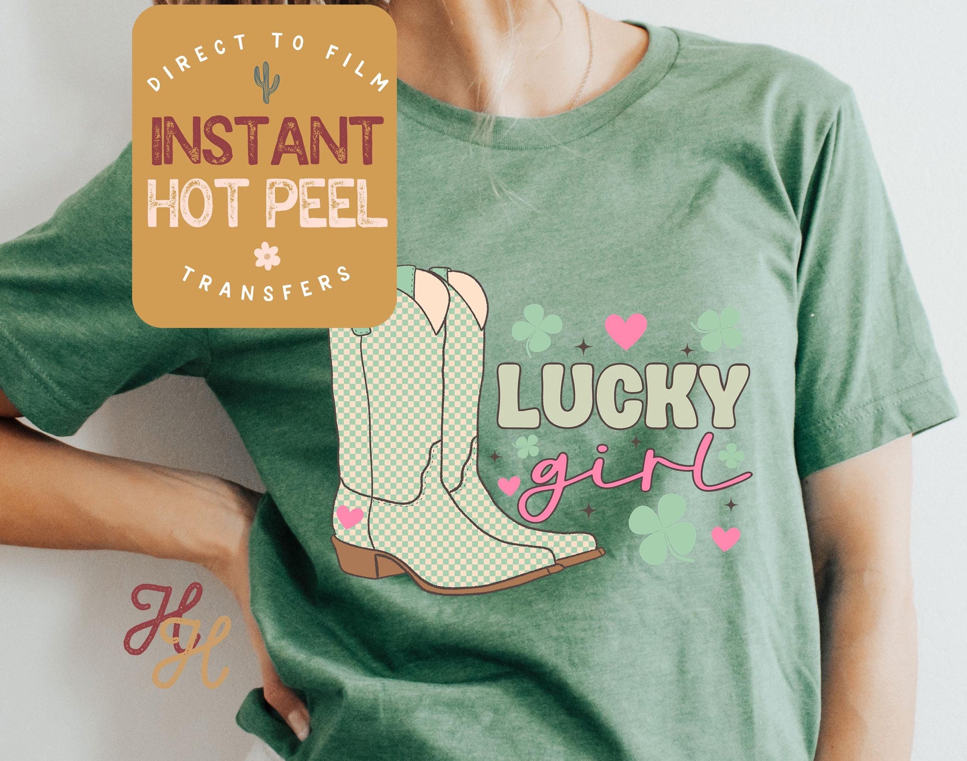 Lucky Girl Boots St. Patricks Day DTF Transfer Print, Ready to Press Shirt Transfers, Trendy DTG Heat Press Transfer, Instant Hot Peel