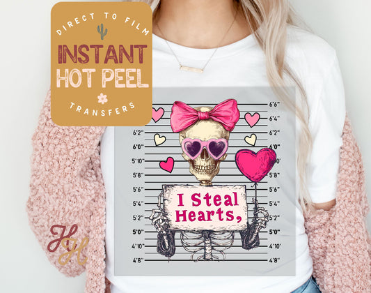 I Steal Hearts Valentines DTF Transfer Print, Ready to Press Shirt Transfers, Trendy Vday DTG Heat Press Transfer, Instant Hot Peel Film