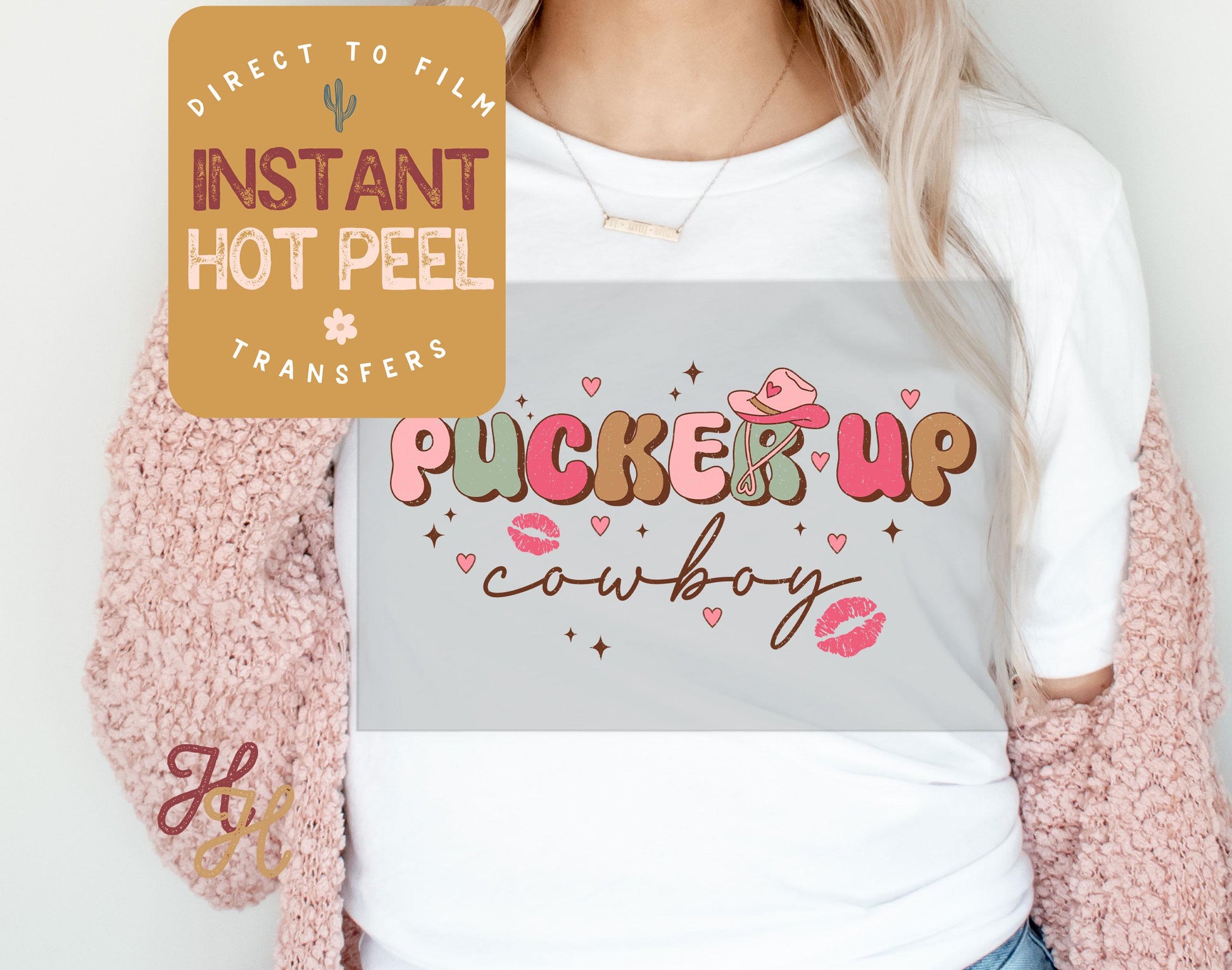 Pucker Up Cowboy Valentines DTF Transfer Print, Ready to Press Shirt Transfers, Trendy Vday DTG Heat Press Transfer, Instant Hot Peel Film