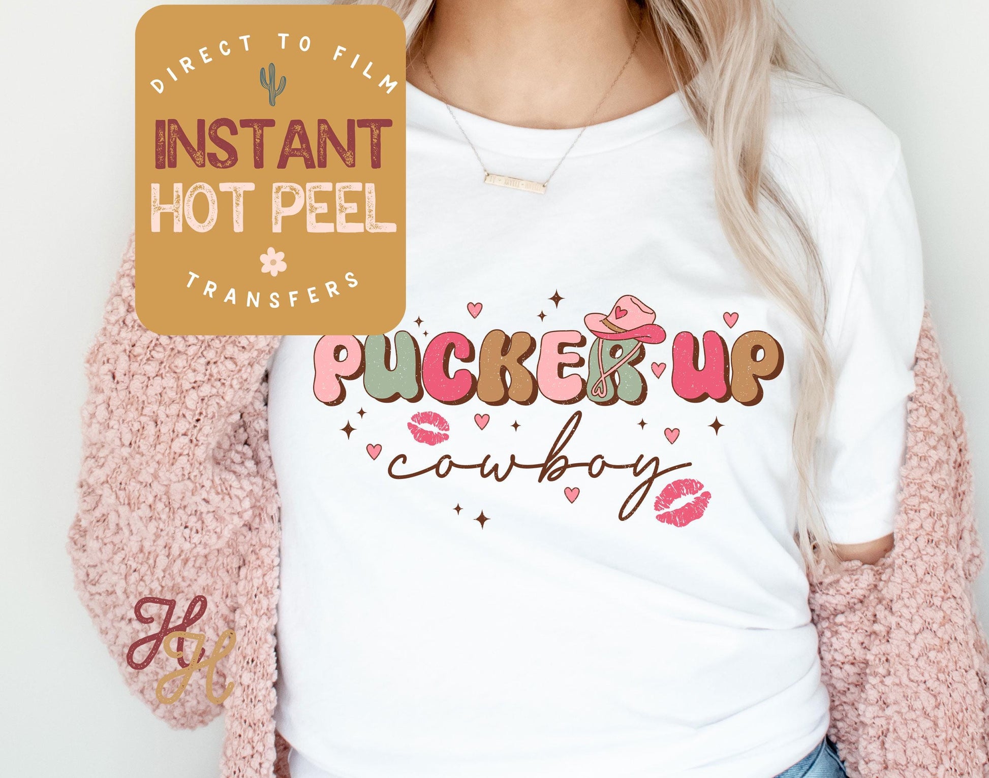 Pucker Up Cowboy Valentines DTF Transfer Print, Ready to Press Shirt Transfers, Trendy Vday DTG Heat Press Transfer, Instant Hot Peel Film