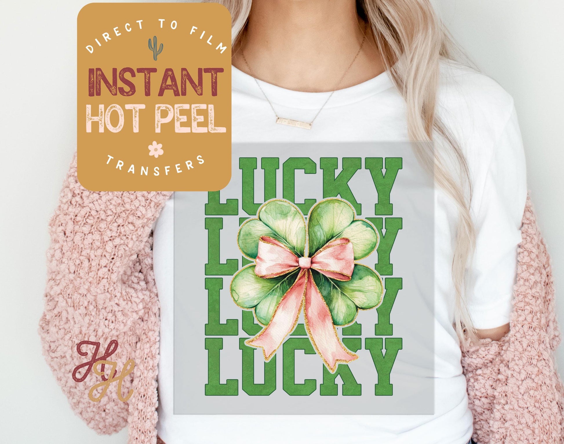 Lucky Shamrock Bow St. Patricks Day Transfer Print, Ready to Press Shirt Transfers, Trendy DTG Heat Press Transfer, Instant Hot Peel Film