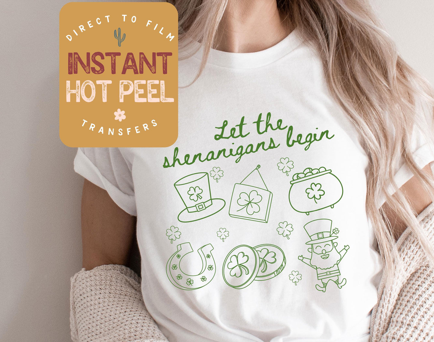 Let the Shenanigans Begin DTF St. Patricks Day Transfer Print, Ready to Press Shirt Transfers, Trendy DTG Heat Transfer, Instant Hot Peel
