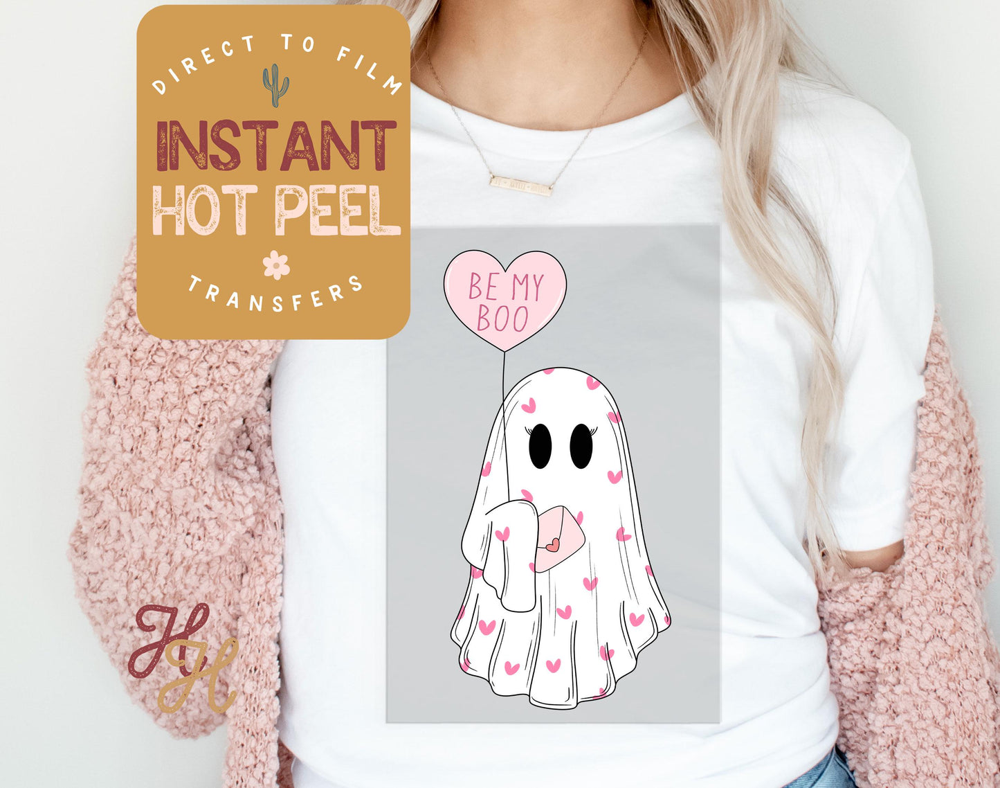 Valentines Ghost By My Boo DTF Transfer Print, Ready to Press Shirt Transfers, Trendy Vday DTG Heat Press Transfer Instant Hot Peel Film