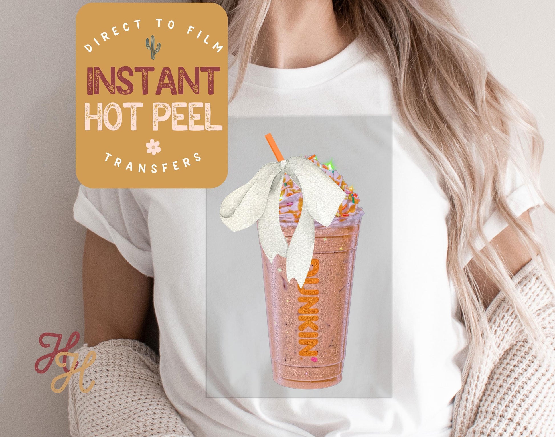 Dunkie Iced Coffee Shirt DTF Transfer Print, Ready to Press Shirt Transfers, Trendy DTG Heat Press Transfer, Instant Hot Peel Direct to Film