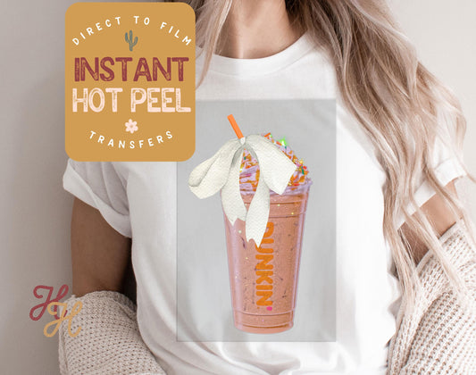 Dunkie Iced Coffee Shirt DTF Transfer Print, Ready to Press Shirt Transfers, Trendy DTG Heat Press Transfer, Instant Hot Peel Direct to Film