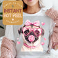 Pug Dog Valentines DTF Transfer Print, Ready to Press Shirt Transfers, Trendy Vday DTG Heat Press Transfer, Instant Hot Peel Film
