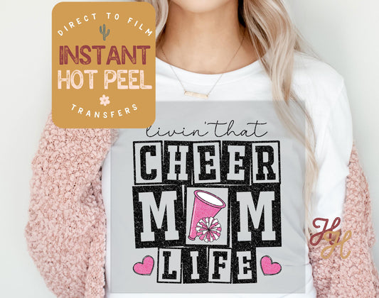 Cheer Mom Life DTF, Ready to Press Transfer, Sports Direct to Film Prints, Bulk DTF Transfer Sheet, Ready for Press, DTG Transfers