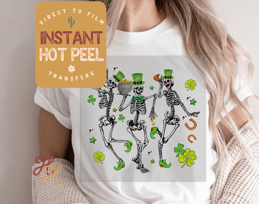 Dancing Skeletons St. Patricks Day DTF Transfer Print, Ready to Press Shirt Transfers, Trendy DTG Heat Press Transfer, Instant Hot Peel Film