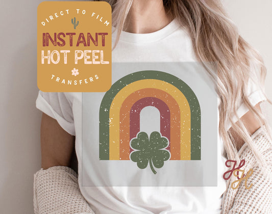 Retro Rainbow Shamrock St. Patricks Day DTF Transfer Print, Ready to Press Shirt Transfers, Trendy DTG Heat Press Transfer, Instant Hot Peel