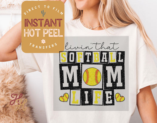 Softball Mom Life DTF Transfer, Ready to Press Transfer, Sports Direct to Film Prints, Bulk DTF Transfer Sheet, Ready for Press DTG Film