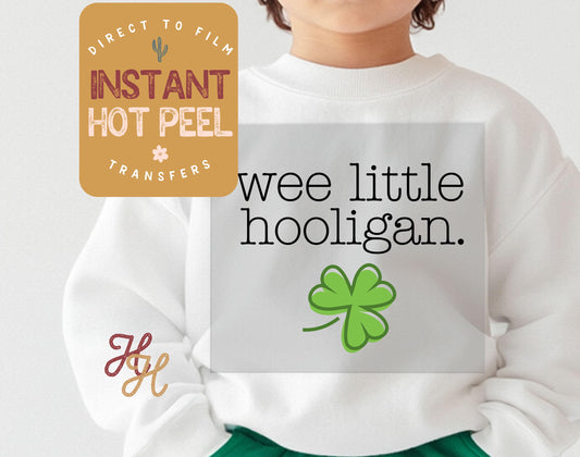 Wee little Hooligan kids St. Paddy Day DTF Transfer Print, Ready to Press Shirt Transfers, Trendy DTG Heat Press Transfer, Instant Hot Peel