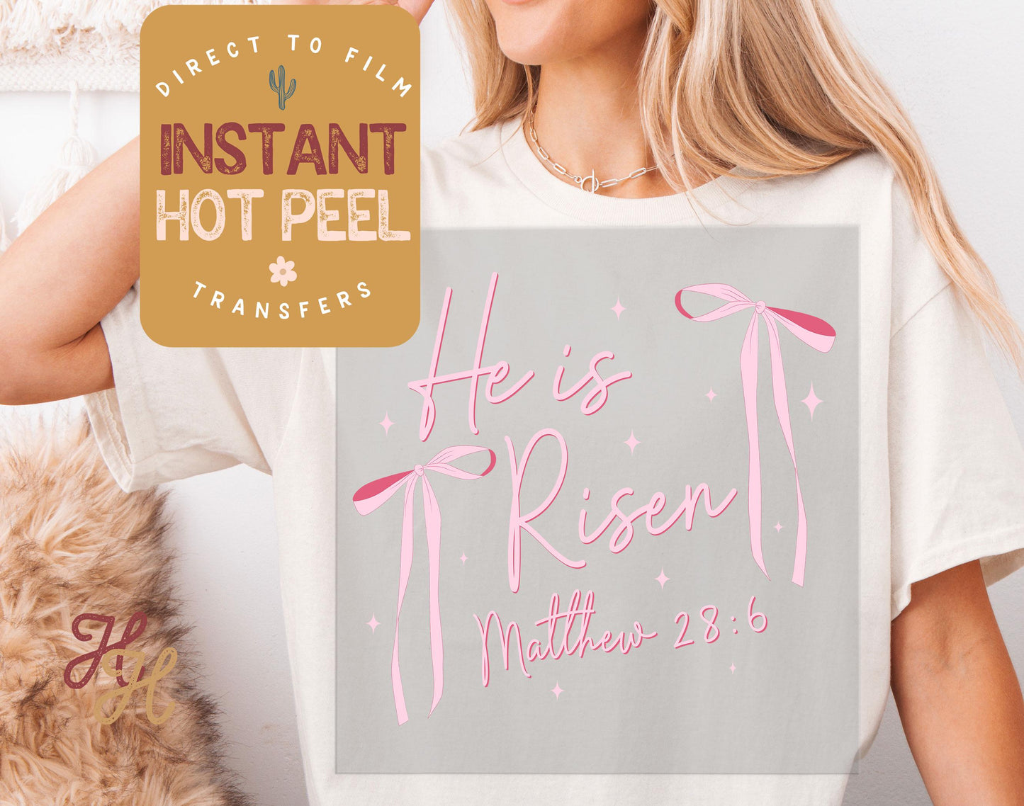 He is Risen Coquette Bow DTF Direct to Film Transfer, DTG Transfer Sheet, Ready for Press Transfers, DTG Sheet, Easter Shirt Prints