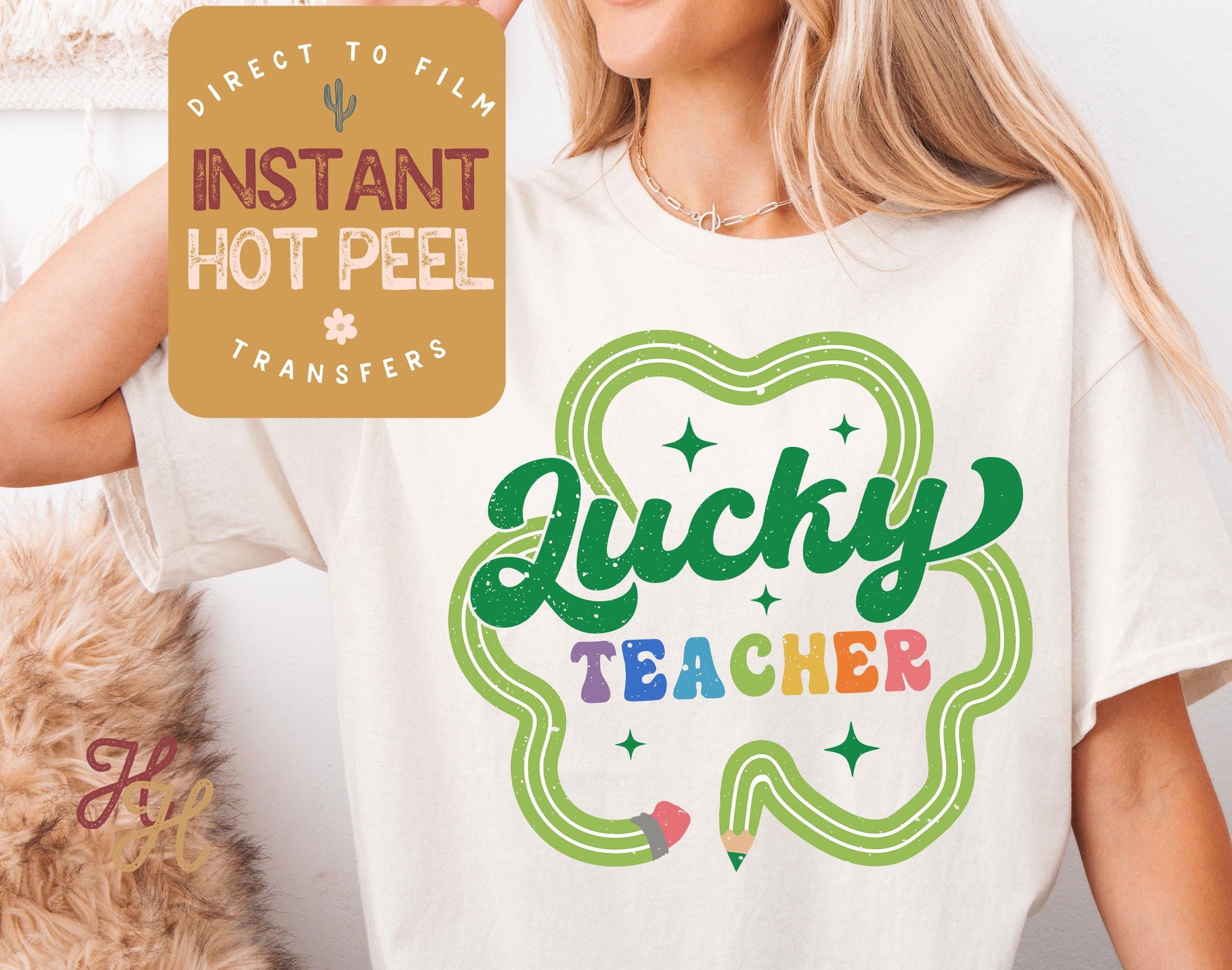 Lucky Teacher Shamrock Pencil St. Patricks Day DTF Transfer Print, Ready Press Shirt Transfers, Trendy Popular, DTG Heat Press Transfer