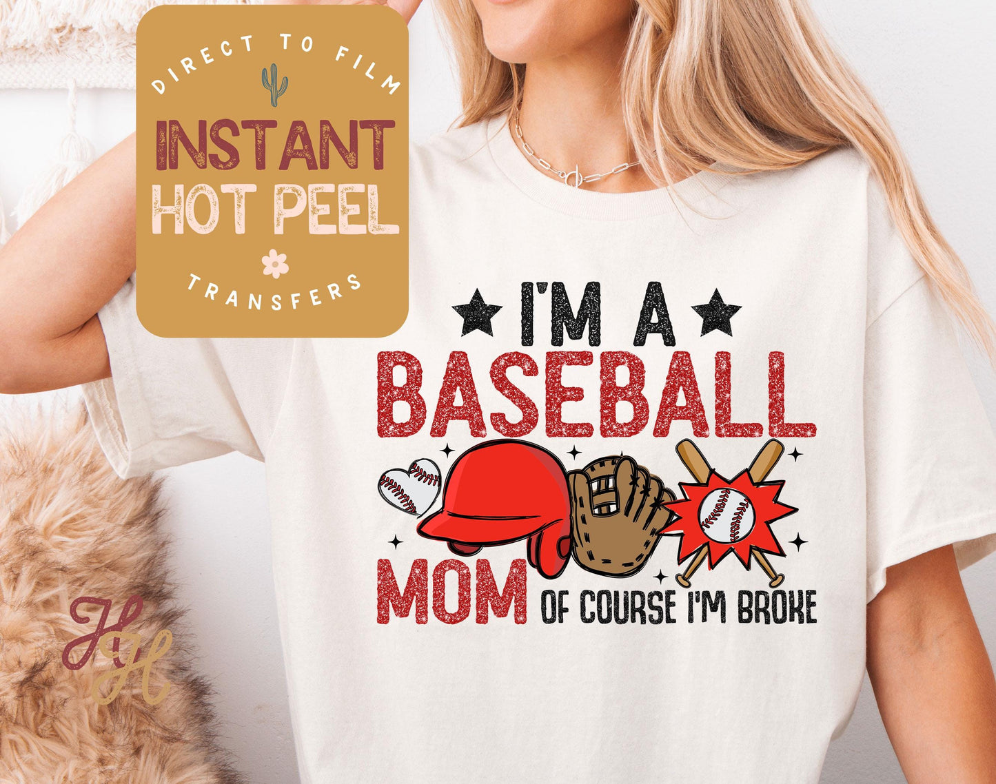 Broke Baseball Mom DTF Transfer, Ready to Press Transfer, Sports Direct to Film Prints, Bulk DTF Transfer Sheet, Ready Press DTG