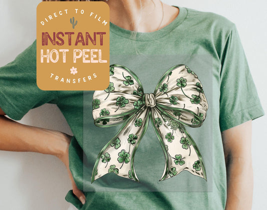 Shamrock Coquette DTF St. Patricks Day Transfer Print, Ready to Press Shirt Transfers, Trendy DTG Heat Press Transfer, Instant Hot Peel Film