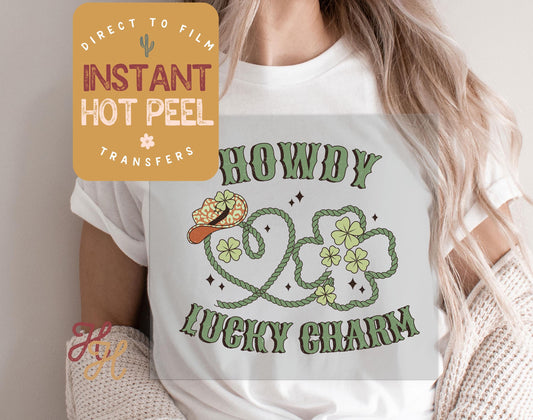 Howdy Lucky Charm DTF St. Patricks Day Transfer Print, Ready to Press Shirt Transfers, Trendy DTG Heat Press Transfer, Instant Hot Peel Film