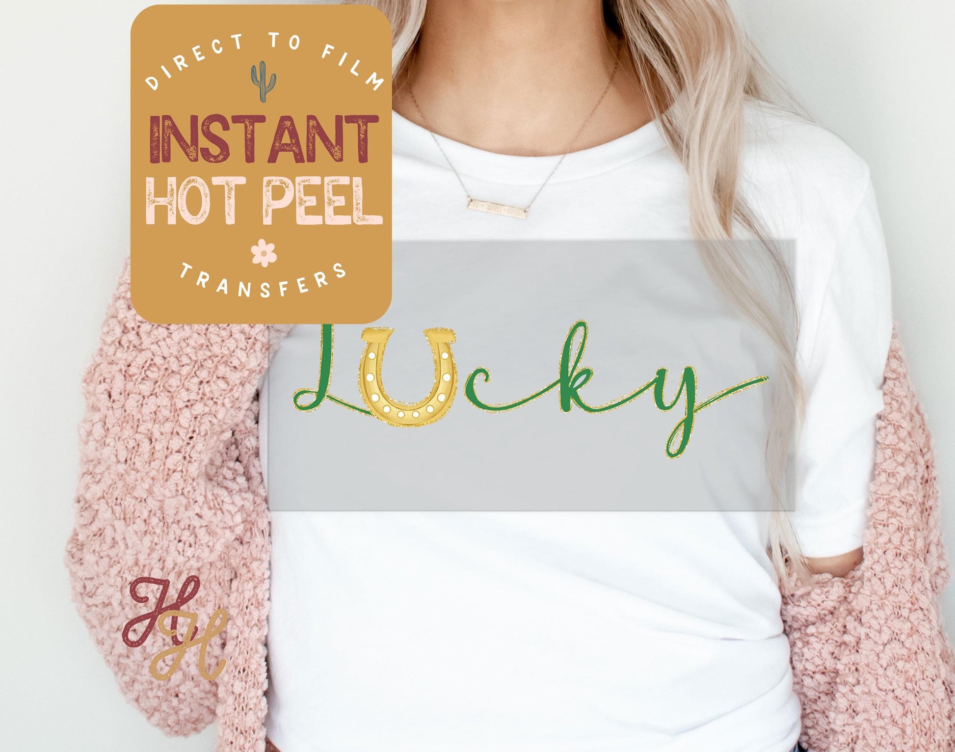 Lucky Horseshoe DTF St. Patricks Day Transfer Print, Ready to Press Shirt Transfers, Trendy DTG Heat Transfer, Direct to Film Instant Peel