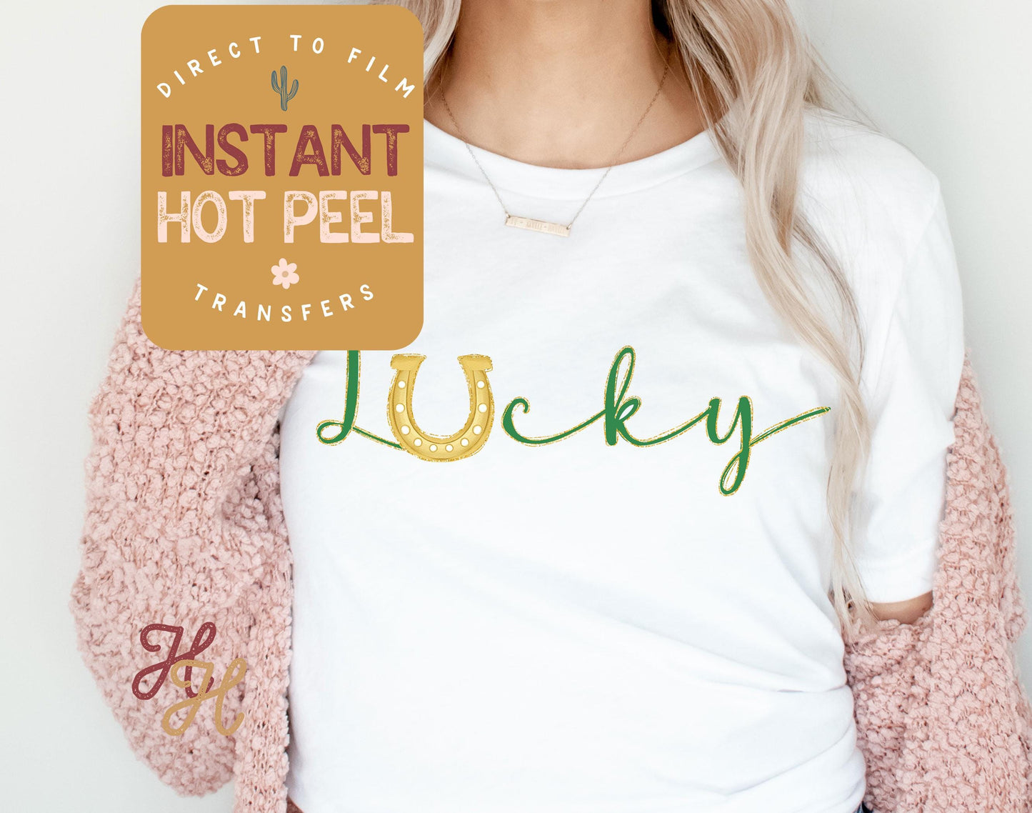 Lucky Horseshoe DTF St. Patricks Day Transfer Print, Ready to Press Shirt Transfers, Trendy DTG Heat Transfer, Direct to Film Instant Peel