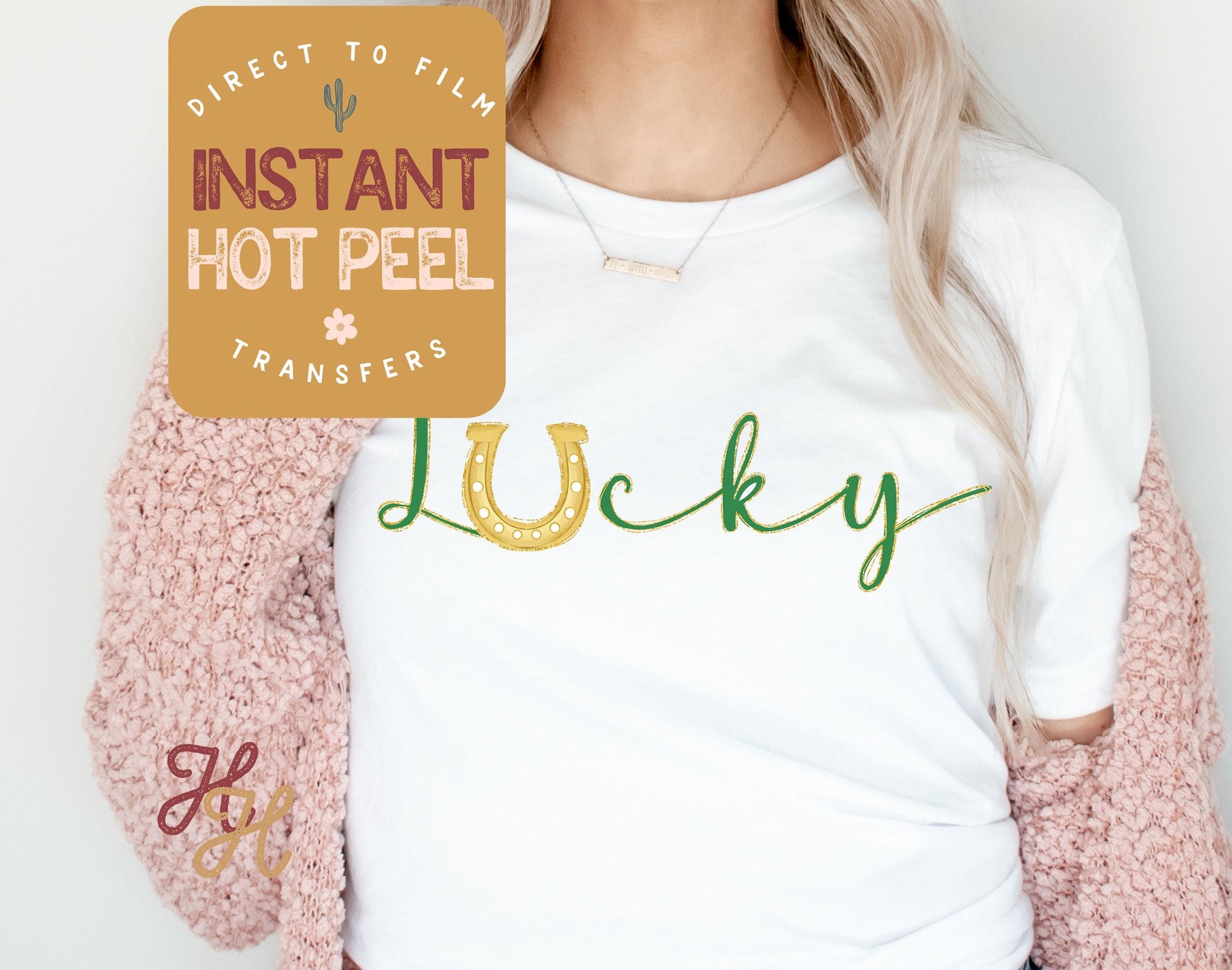 Lucky Horseshoe DTF St. Patricks Day Transfer Print, Ready to Press Shirt Transfers, Trendy DTG Heat Transfer, Direct to Film Instant Peel
