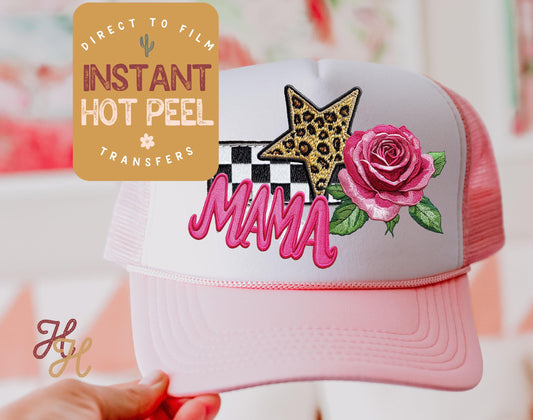 Faux Patch Mama Trucker Hat DTF Transfer, Hat Heat Transfer, Direct to Film Transfer, Bulk Transfer Sheet, Ready for Press Transfers DTG