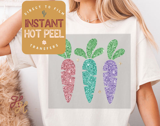 Glitter Carrots Faux Glitter DTF Direct to Film Transfer, DTG Transfer Sheet, Ready for Press Transfers, DTG Sheet, Easter Shirt Prints